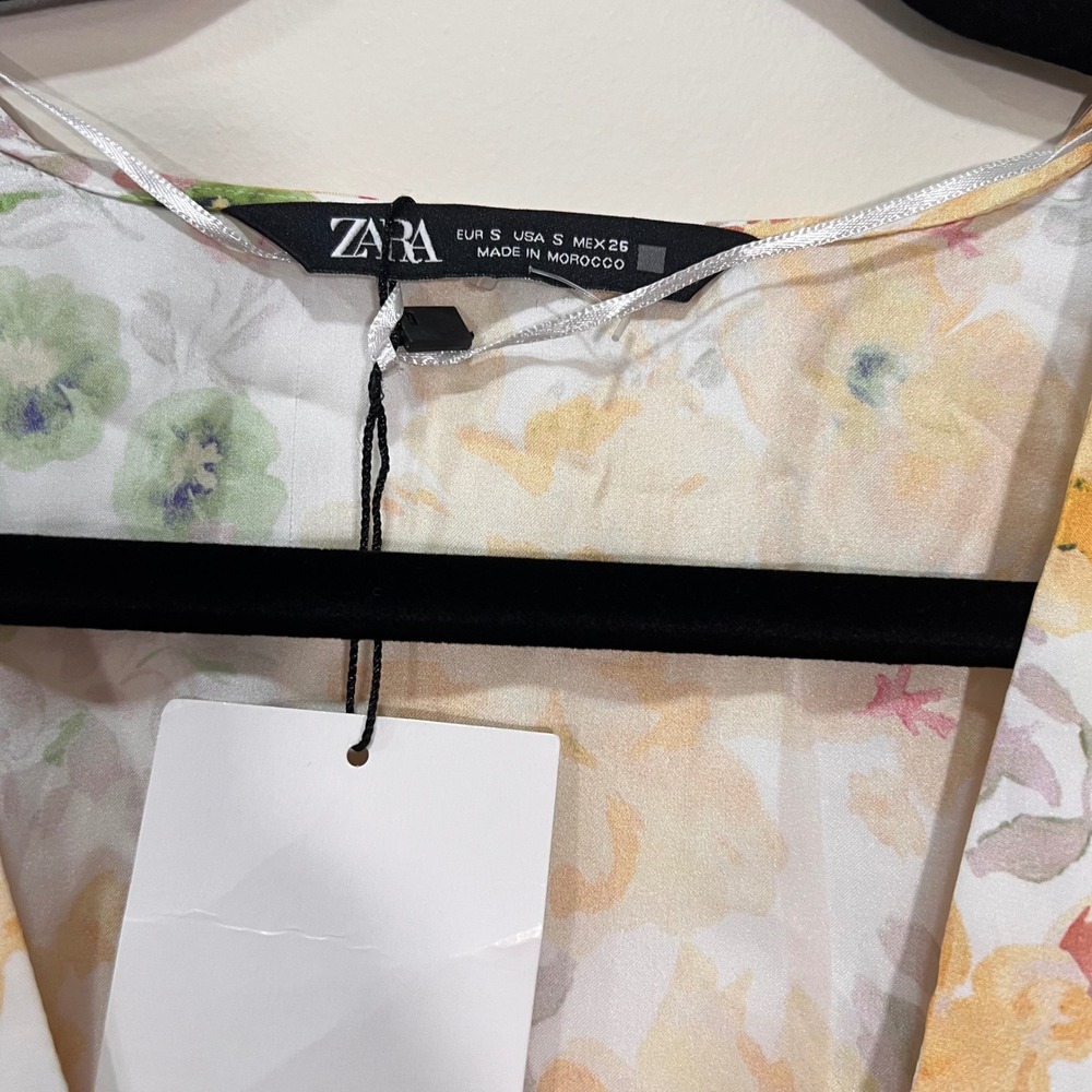 NWT Zara Floral Lace-Up Corset Mini Dress Yellow Size Small A3 - Picture 2 of 9